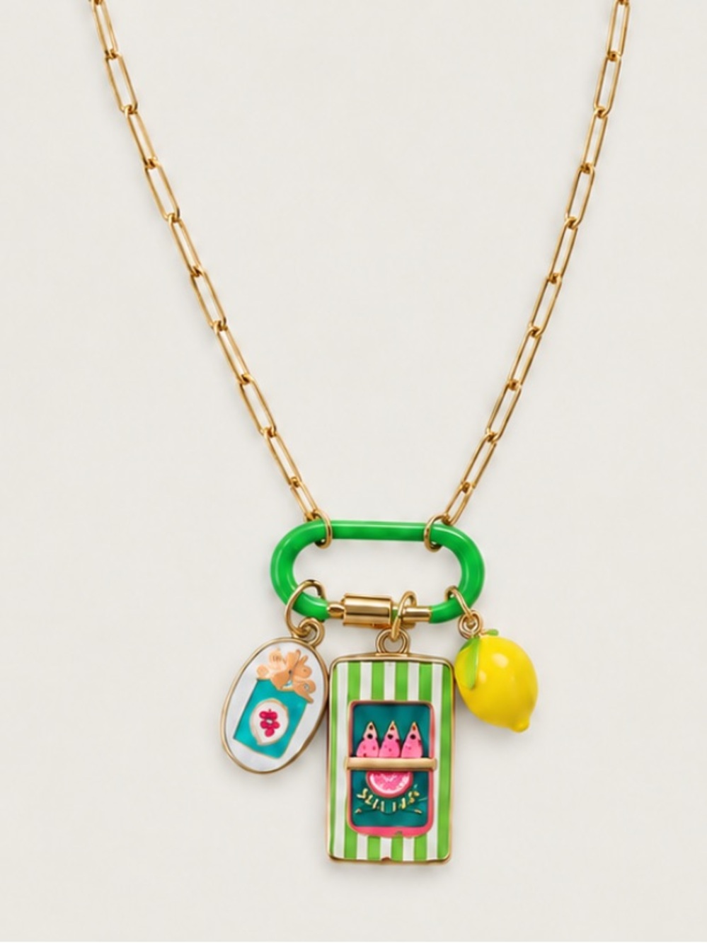 New! Green Sardine Carabiner Paperclip Chain Necklace NWOT